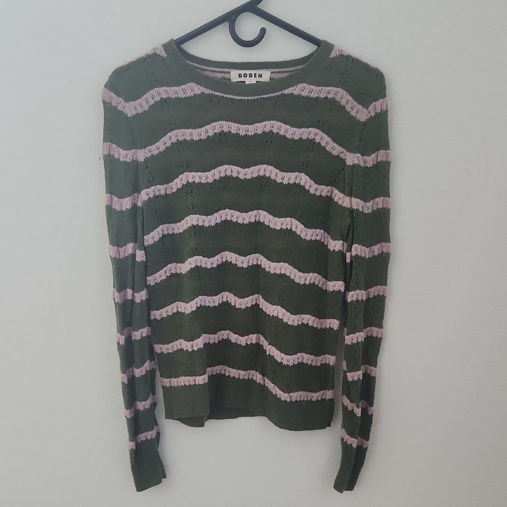 Boden Fluffy Pointelle Sweater In Green And Spring Blossom Pink